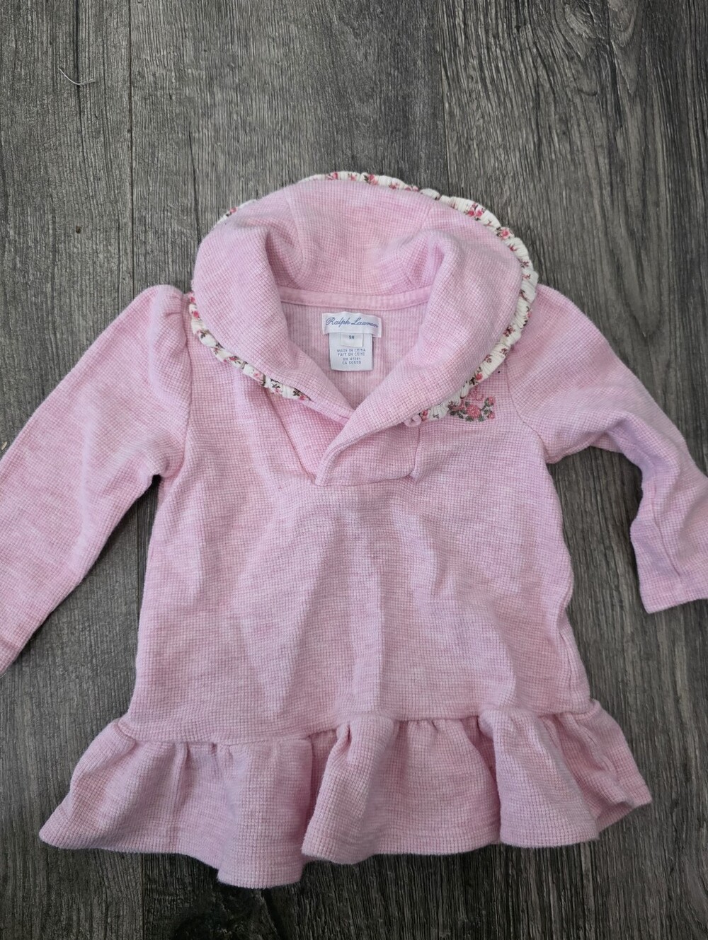 RALPH LAUREN Baby Girl Pink Waffleknit Long Sleeve Popover Size 9M
